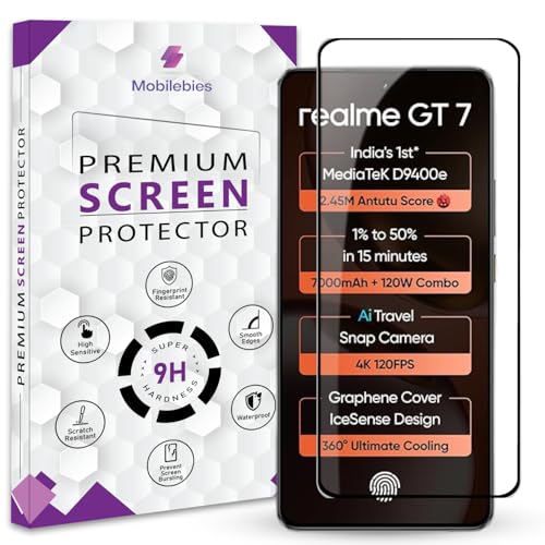 Image of Premium Tempered Glass Screen Protector Guard For Realme GT 7 / GT 7T (6.78 Inch, Pack of 1) | Scratch Resistant Edge to Edge Coverage With Easy to installation kit