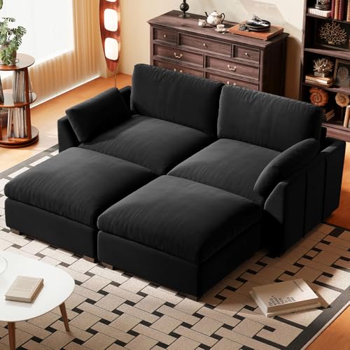Belffin Oversized Modular Sectional Sofa Bed,4-Seater Velvet Deep Seat Sofa Bed Modern Sofa Couch for Living Room,Removable Cover,Black Black Sofa Bed