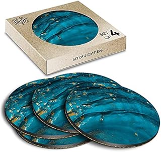 4 x Eco Boxed Cork Coasters - Blue Teal Turquoise Ink Art Drink Cup Mug Glass Table Mat #2094