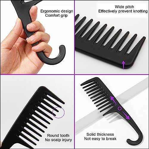 4Pcs Wide Tooth Combs, Large Hair Brush Shower Comb Set For Wet Curly Hair, Rat Tail Combs For Women & Man, Detangling Beard Comb For Dry, Wigs, Long Hair Styling & Care, Hair Stylist Accessory Tool #TOP2