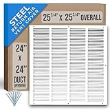 Fits 24x24 Duct Opening | Steel Return Air Grille by Handua | Vent Cover Grill for Sidewall and Ceiling | White | HVAC Cold Air Intake Grille | Outer Dimensions: 25.75"W X 25.75"H