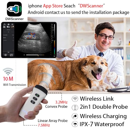 Analizzatore senza fili di ultrasuono con le sonde doppie per la diagnostica veterinaria degli animali sui dispositivi mobili