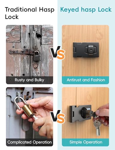 Image of 3 Inch Keyed Hasp Lock for Cabinets & Small Doors, Twist Knob Design, Heavy Duty Zinc Alloy with Chrome-Plated Iron, Includes Keys & Screws, Black