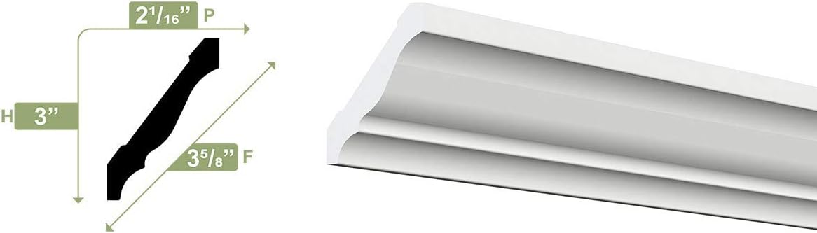 WM49-3"H x 2 1/8"P x 3 5/8"F x 96"L Crown Moulding, PVC