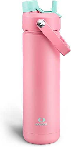 Miniatura 140 de ENCOOL Botella de agua aislada con popote, de acero inoxidable, a prueba de fugas, sin BPA, al vacío de doble pared que se mantiene fría durante 24