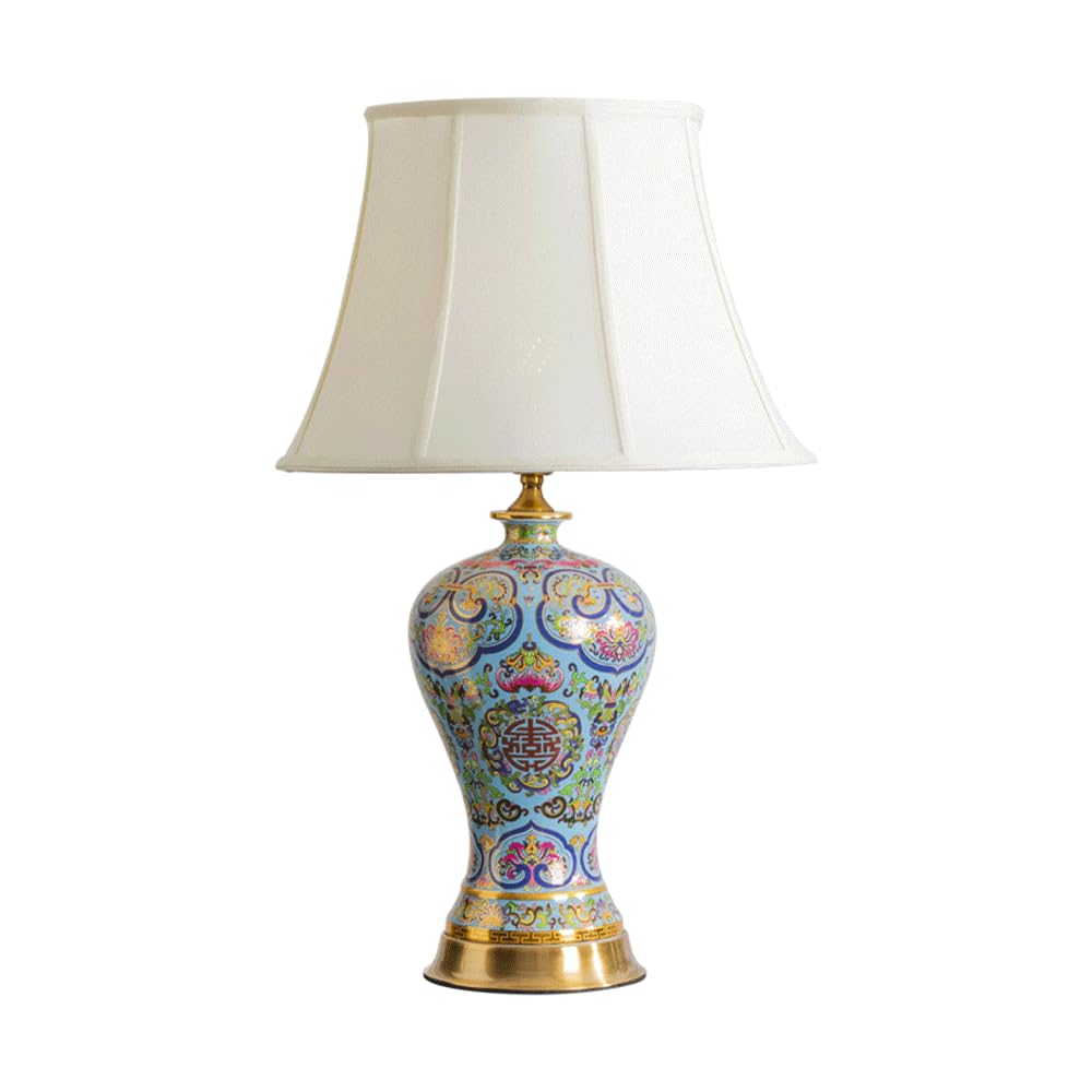 SANBDDLYY Chinese Retro Hand-Painted Glaze Tangled Ceramic Table Lamp - Elegant Decorative Desk for Living Room, Bedroom, and Hotel Use
