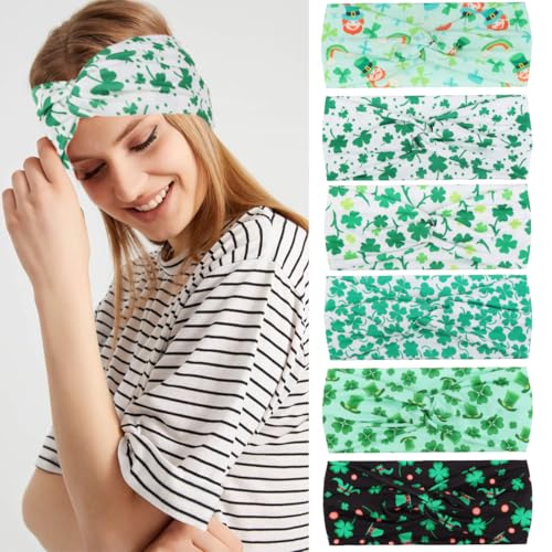 Image of Kachanaa 6 Packs St. Patrick's Day Headbands for Women Elastic Non-Slip Green Irish Shamrock Hat Hair Accessories for Party and Gifts