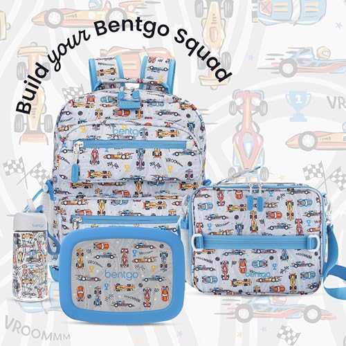 Image of Bentgo Kids Print Backpack - Lightweight 14 inch Backpack for School, Travel & Daycare, Ideal for Ages 4+, Durable & Water-Resistant, Roomy Interior, & Loop for Lunch Bag (NEW Race Cars)