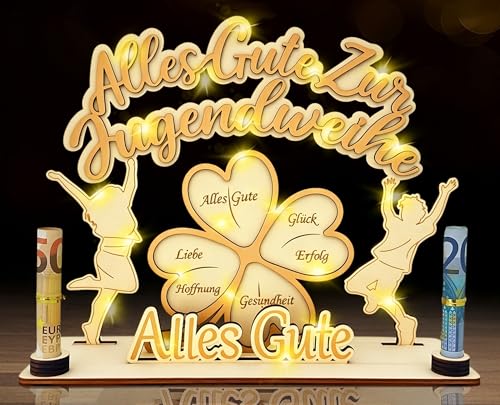 Jugendweihe Geldgeschenke Holz 3D Kleeblatt Glück mit Alles Gute zur Jugendweihe Personalisierbare Geldgeschenk Verpackung für Mädchen und Jungen