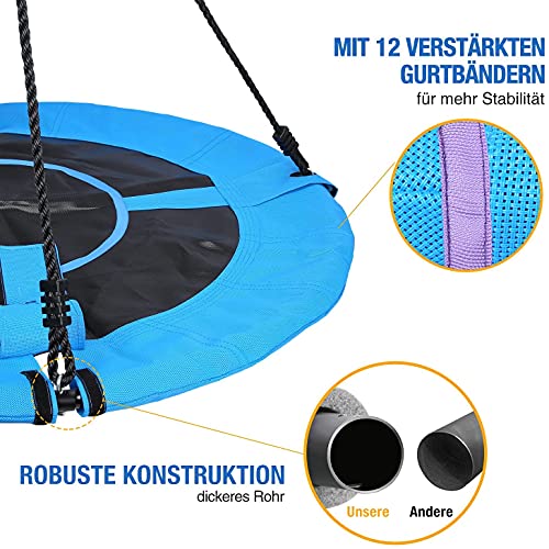 Vanku 300KG Nest Swing For Children Adult Outdoor Garden with 115cm Seat Diameter and 2 600KG Load Capacity Swing Straps Blue - Image 6