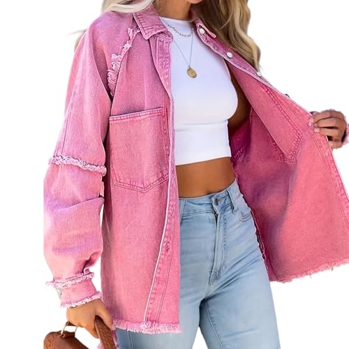 Oversized Denim Jacket Stretchy Denim Jacket Women Lightweight Plus Size Red Jean Jackets For Women Long Sleeve
