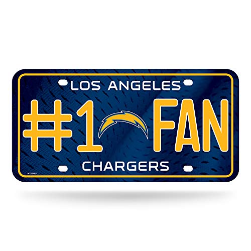 Rico Industries NFL Los Angeles Chargers #1 Fan Metal License Plate Tag , 6 x 11.5"