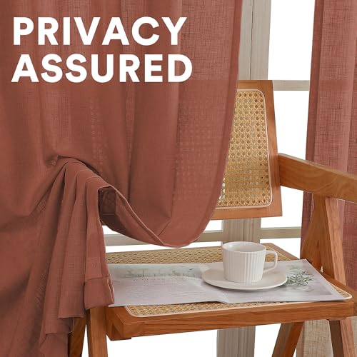 PrinceDeco Rust Semi Sheer Curtains 96 Inches Long 2 Panels Set for Bedroom,Back Tab and Rod Pocket Thick Linen Light Filtering Farmhouse Privacy Drapes for Living Room/Dining Room,Terra Cotta by PrinceDeco - Image 6