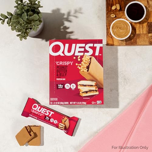 Image of Quest Nutrition Crispy Peanut Butter & Jelly 16g Protein Bar, 2g Sugar, 4g Net Carbs, Gluten Free Snack, Keto Friendly, 12 Count
