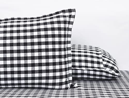 Image of AIRWILL, 200GSM Handloom Cotton Double Bedsheet with 2 Pillow Covers (Gingham Check Black)