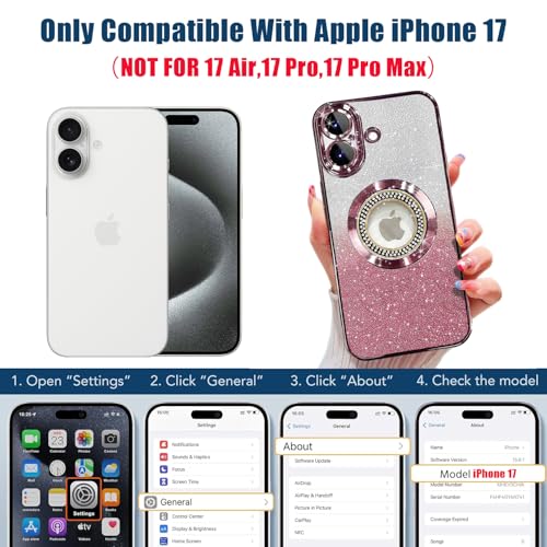 Image of Misscase for iPhone 17 Magnetic Glitter Case Compatible with MagSafe,Full Protection Slim Shockproof Anti-Scratch Case with Camera Lens Protector Plating Bling Dust-Proof Net for Women Pink