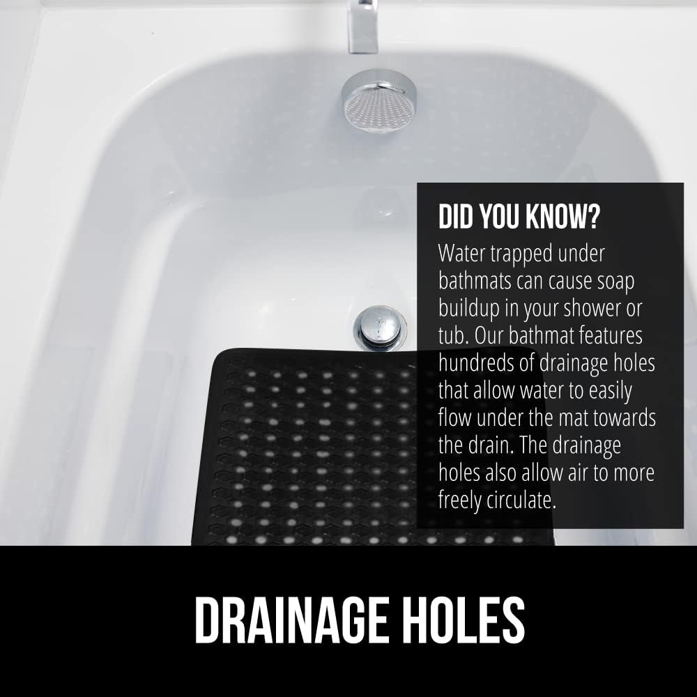 Black 35x16 Suction Cup Bathtub Mat with Drain Holes