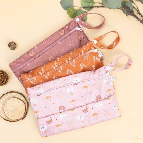 Image of Babygoal Wet Dry Bags for Baby Cloth Diapers, Washable Travel Bags, Beach, Pool, Gym Bag for Swimsuits & Wet Clothes with Two Zippered Pockets 3 Pack, 3LN15