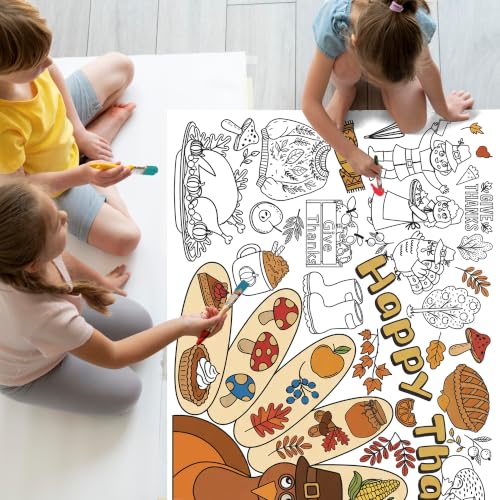Image of Thanksgiving Giant Coloring Poster /Tablecloth -Thanksgiving Crafts for Kids | 30 x 72 Inches Jumbo Thanksgiving Coloring Banner - Kids Crafts Activities Games Decor Thanksgiving Party Favors Decorations