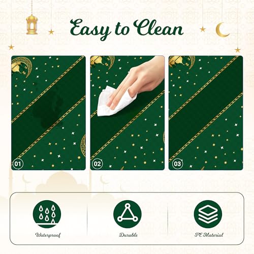 Image of Childom 3 Pack Ramadan Table Cloth,Ramadan Decorations for Home,54 inch x 108 inch Eid Mubarak Decorations,Eid Ramadan Tablecloths Rectangular,Green Plastic Table Cloth Disposable Table Cover for Party Favors