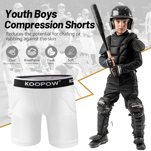 KOOPOW Youth Sliding Shorts Boys Padded Slider Shorts Sliding Pads with Cup Pocket for Baseball, Football, Hockey, Lacrosse2