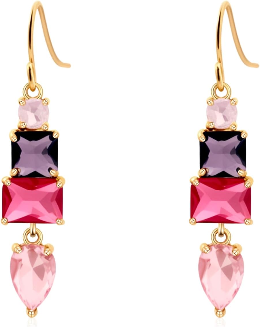 Colorful Cubic Zirconia Dangle Earrings for Women Multicolor Crystal Earrings Rainbow Cz Dangling for Christmas Thanksgiving Day