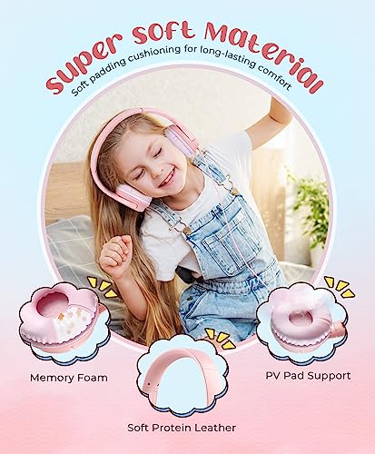DyBaxa Kids Headphones,Wired On-Ear Foldable Headphones for Kids,Light Pink - image 4