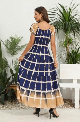 Image of OSTOO Women's Floral Maxi Dress Boho Summer Short Sleeve Smocked Waist Tiered Long Dress