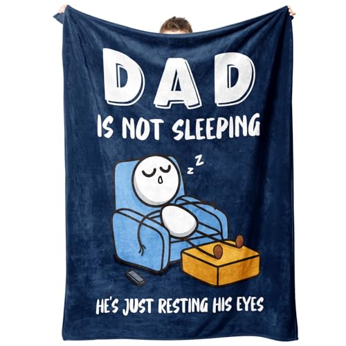 GoMelley Funny Birthday Gifts for Dad Husband, Dad is Not Sleeping Blanket, Dads Gifts from Daughter Son, Super Soft Throws Blanket for Couch and Napping, 60