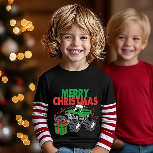 Image of Toddler Boy Girl Christmas T-Shirt Stripe Long Sleeve Tees Ugly Xmas Santa Claus Tops 2-7 Years