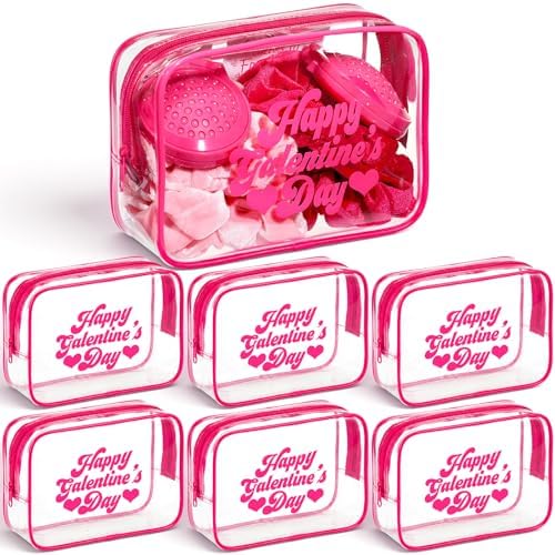 Rtteri 6 Pcs Galentine's Day Gift Bags Hot Pink Clear Makeup Bag ...