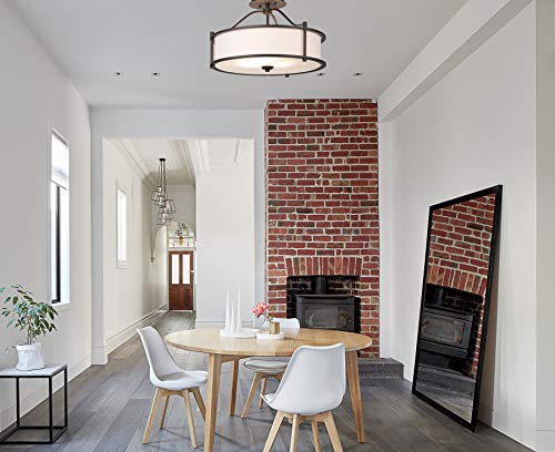 Xinbei Lighting Semi Flush Mount Ceiling Light 18 Inch 3 Light Close To Ceiling Light With Fabric Shade And Frost Glass Diffuser In Dark Bronze Drum Semi Flush Light Xb-Sf1199-Db #TOP2