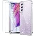 LeathLux Clear Glitzer Handyhülle Kompatibel mit Samsung Galaxy S21 FE 5G Hülle mit 2 Stück Panzerglas(Nicht für Samsung S21),Durchsichtig Silikon Soft TPU Handyhülle Anti Fall ​Stoßfest Schutzhülle