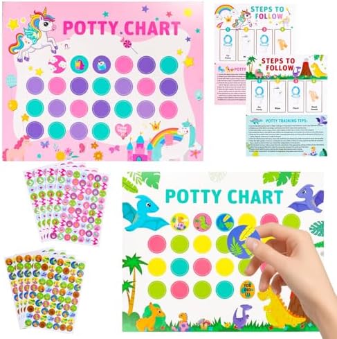 Potty Training Chart for Toddler 30 PCS 2 Fun Styles Potty Sticker Chart for Toddlers Girls Boys Rainforest Dinosaurs Pink Unicorn Motivational Reward Chart for Kids