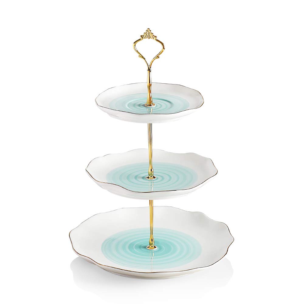 Sweejar - Soporte de cerámica para tartas de 3 niveles, soporte para cupcakes, expositor de alimentos, plato para servir pastelería en caja de regalo