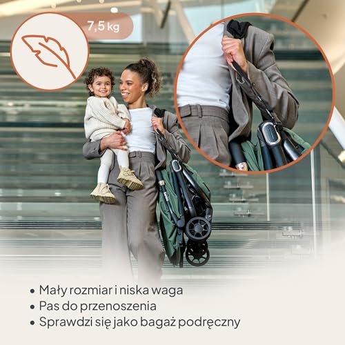 LIONELO Spacerowy Wózek Dziecięcy Bess do 22 kg od 6 m do 4 lat Obrotowe Koła PU 360° Składany Jedną Ręką, Regulacja Oparcia, Wodoodporny Daszek Lekki 7,5 kg, Kosz Zakupowy
