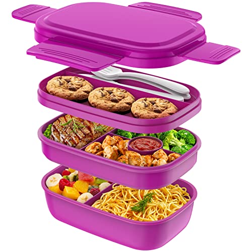 Modern Adult Lunch Box, Stackable Lunch Containers, Minimalist Design Bento Box with Utensil Set - Leak-Proof for Dining Out, Work, School, Picnic
