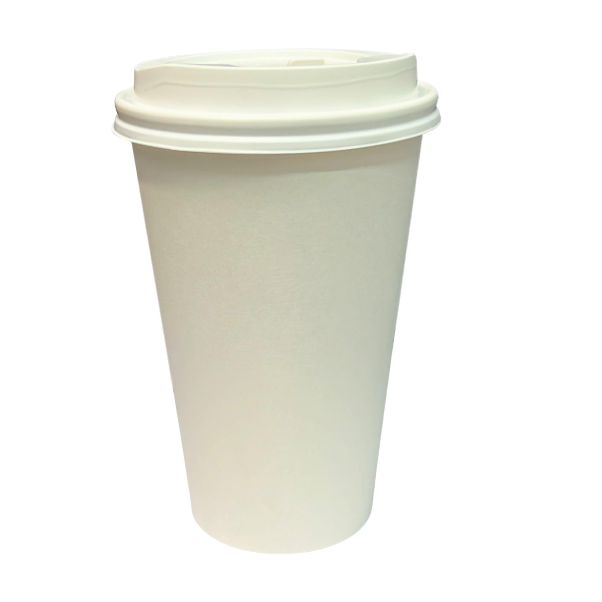 VeZee 16 Oz Disposable White Poly Paper Durable Hot Cup with White Hinged Tab Lids For Hot/Cold Drink, Coffee Cups, Tea, Cocoa, Travel, Hot Chocolate,