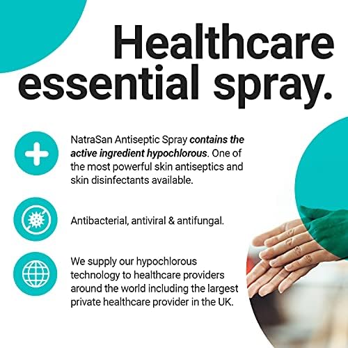 NatraSan Antiseptic Spray (100 ml, Travel-Size Bottle)  Hypochlorous Medical-Grade Skin and Surface Sanitiser, Disinfectant  Alcohol-Free, for Hands, Skin, Tattoo & Piercings, Surfaces, Baby Items & More