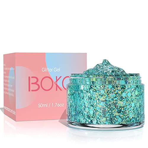 Boko 1.76Oz Body Glitter Gel,Light Ocean Blue Liquid Chunky Glitter Lotion Mermaid Sequins For Face Hair And Body Makeup, Festival Clothing, Rave Accessories And Costume - Ocean Spark #TOP5