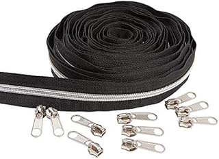 BENECREAT 10 Yards #5 Nylon Closed-end Zippers Black Nylon Coil Zippers with Silver Metallic Teeth, 30Pcs Zipper Pull Sliders for DIY Sewing Tailor Crafts Bags Tents