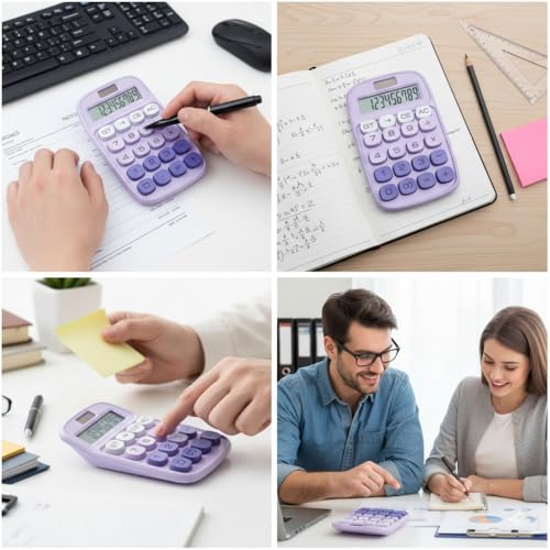 Image of Desktop Colorful Calculator 12 Digit, Dual Solar Power and Battery LCD Display, Easy to Press Big Buttons for Home, Office, School, College Class and Business Use (Purple)