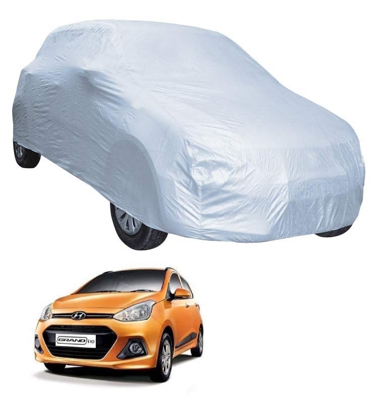 Image of Auto Hub Car Cover Compatible with Hyundai Grand i10 with Weather Proof, Triple Stitched, Grand i10 Car Cover- Plain Silver