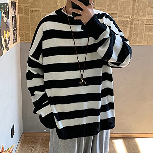 Men Casual Long Sleeve Striped Sweaters Oversized Knit Pullover Autumn Winter Fashion Sweater Jumpers Tops2