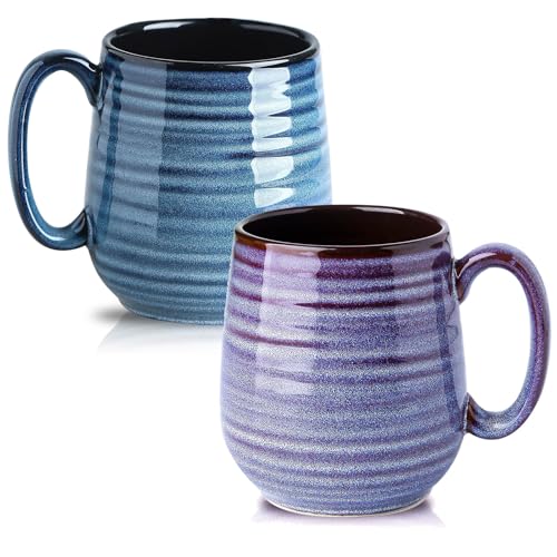 Hasense Large Coffee Mugs Set of 2, Ceramic 20 oz Coffee Cups for Office and Home, Modern Coffee Mug with Big Handle for Latte Coffee Tea Soup as Gifts, Dishwasher & Microwave Safe, Blue and Purple