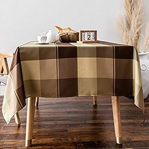Melodieux Plaid Check Rectangle Tablecloth Holiday Party Table Cover Waterproof Wrinkle Resistant Checkered Outdoor Tabletop Decoration Kitchen Dining Room 60 x 84 Taupe