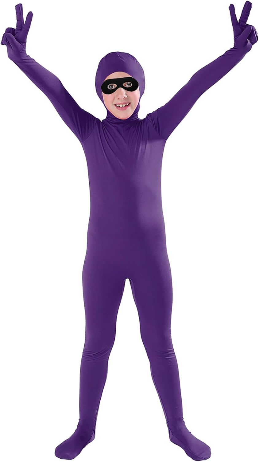 Full Bodysuit Include Felt Eye Mask Kids Costume Open Face Spandex Stretch Zentai Child Suit