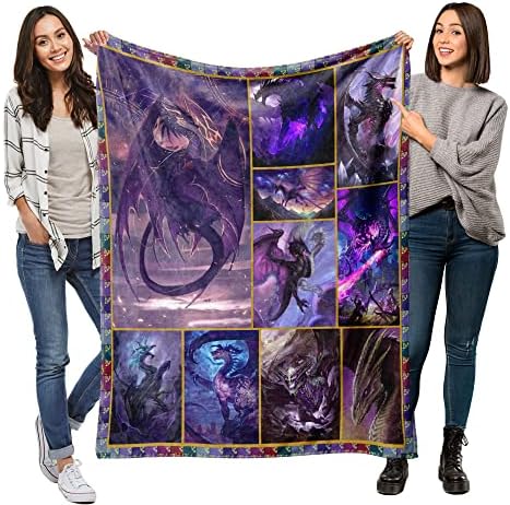 Dragon Blanket Throw Purple Dragon Gift Fuzzy Plush Soft Cozy Warm Gift Blanket for Living Room Couch Chair Bed Sofa Office,60X80 inches for Adult