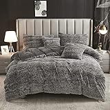 Uhamho Fluffy Duvet Cover Sets Brushed Faux Fur Bedding Set Abstract Wild Comforter Cover with Pillo