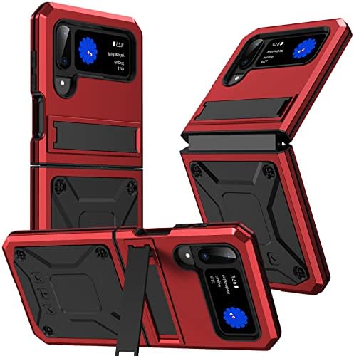 ANROD for Samsung Galaxy Z Flip 4 5G Case,Life Waterproof Shockproof Hard Case Aluminum Metal Military Heavy Duty Sturdy Protector Cover for Samsung Galaxy Z Flip 4 5G,with Kickstand (Red)